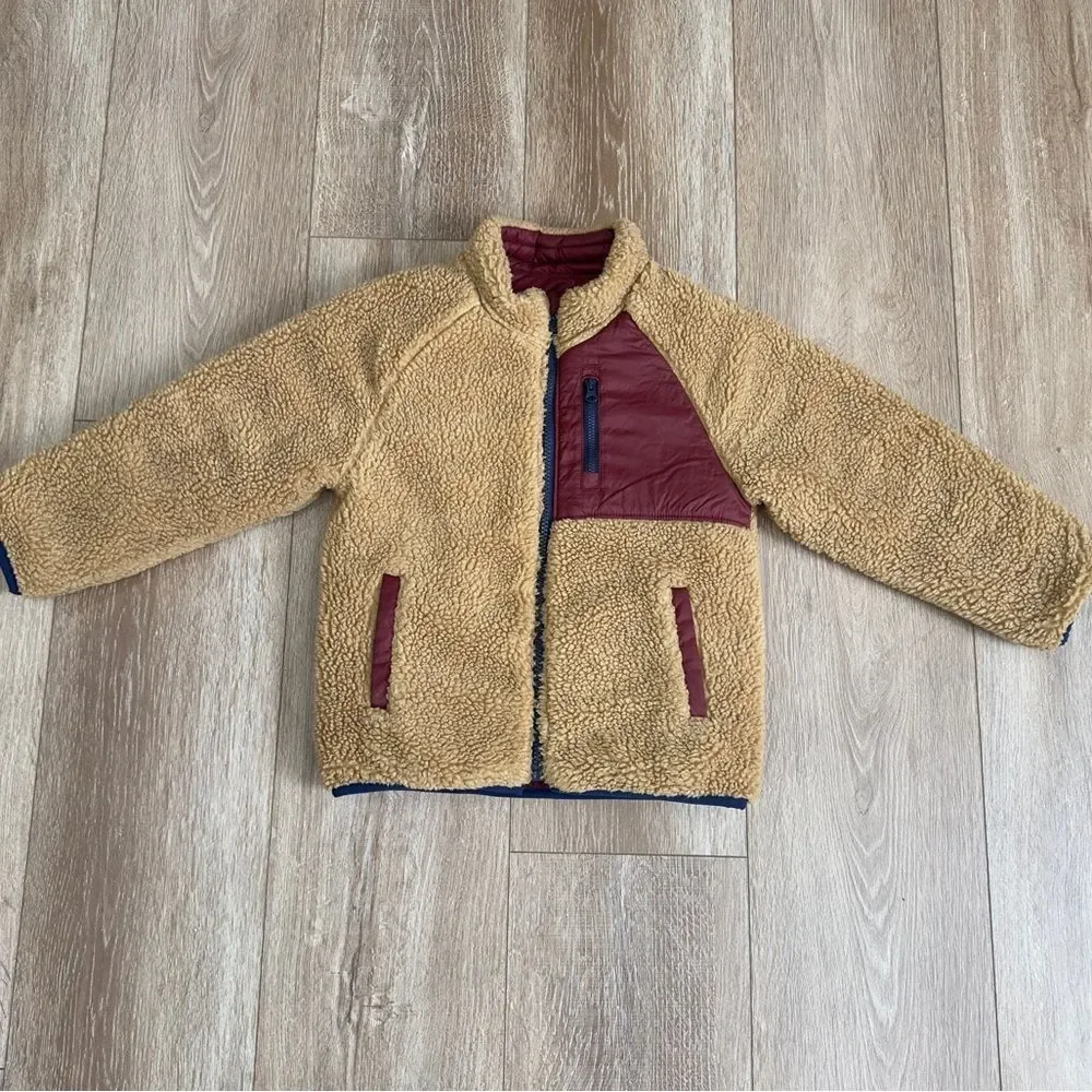 Gap Kids Reversible Puffer Sherpa Jacket Size 5 Years Brown Dark Claret